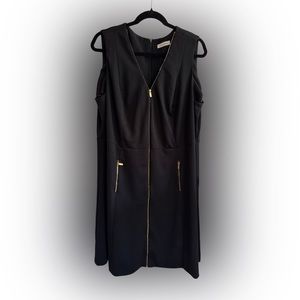 CALVIN KLEIN | Black Dress with Gold Zipper Details Plus Size